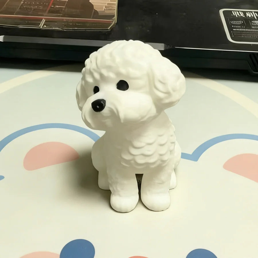 Cute Teddy Dogs Figurine Curly Hair Bichon Frise Plastic Statue Dog Ornament Can Be DIY for Home Office Desk Decor Figurine Gift Oasis Select