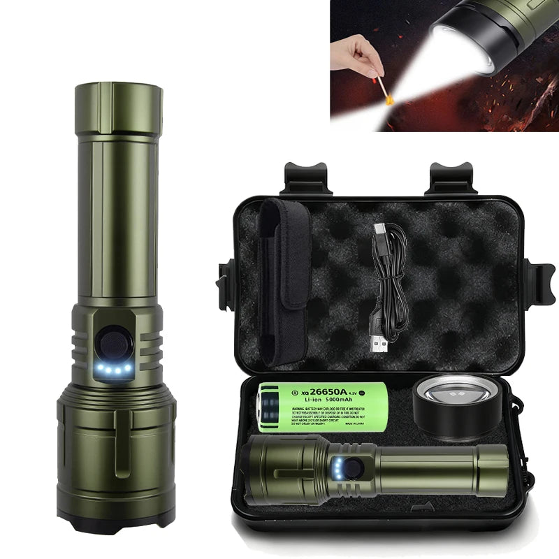 Powerful LED Flashlight USB C Rechargeable with Fresnel Lens Flashlight Super Bright Aluminum Zoom Torch Emergency Power Bank Oasis Select Green-Package List ZOOM