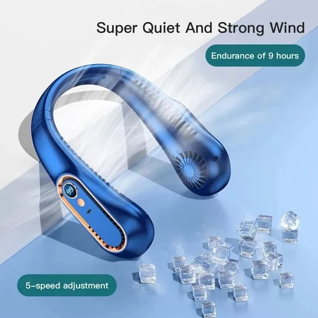 3000mAh Bladeless Neck Fan – USB Rechargeable, 5-Speed, LED Display