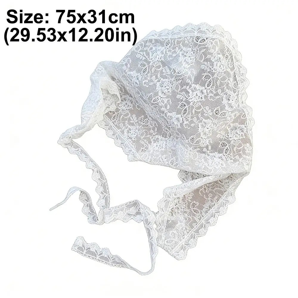 Fashion Vintage Lace Flower Hair Scarf Shawl Thin Cute Bandanas for Women Chic Style Bohemian Sweet Headscarf Photography Oasis Select
