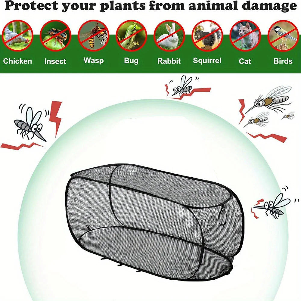 Foldable Plant Protection Netting Raised Beds Bird Control Garden Row Covers with Ground Stakes Mesh Plant Cage Flower Beds Oasis Select black