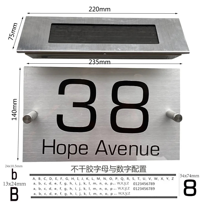 Solar-powered House Number Lights, Digital Address Indication Number Plates Light Control House Number Warning Indication Plates Oasis Select L18LED 54x74
