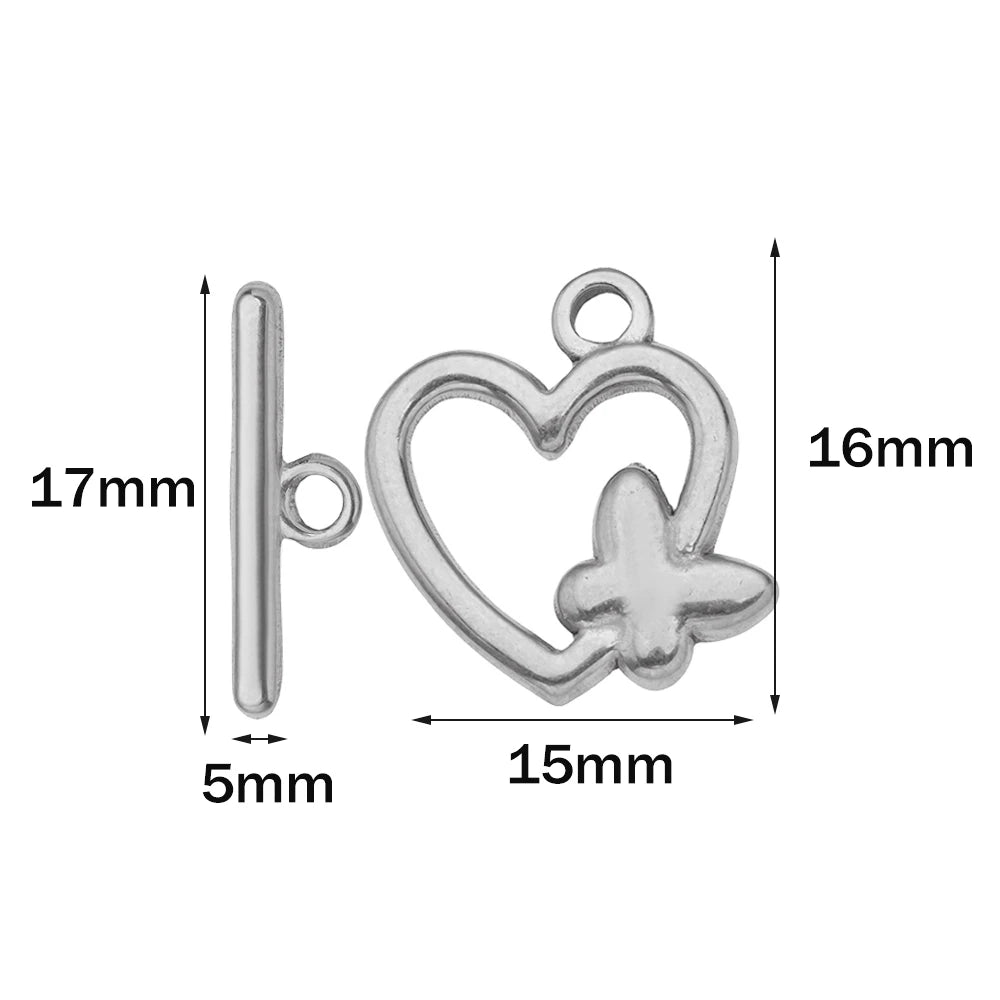 5 Sets Stainless Steel Toggle Clasp T-bar Closure Ring Fastener Hook End Connectors for DIY Necklace Bracelet Jewelry Making Oasis Select Steel Butterfly