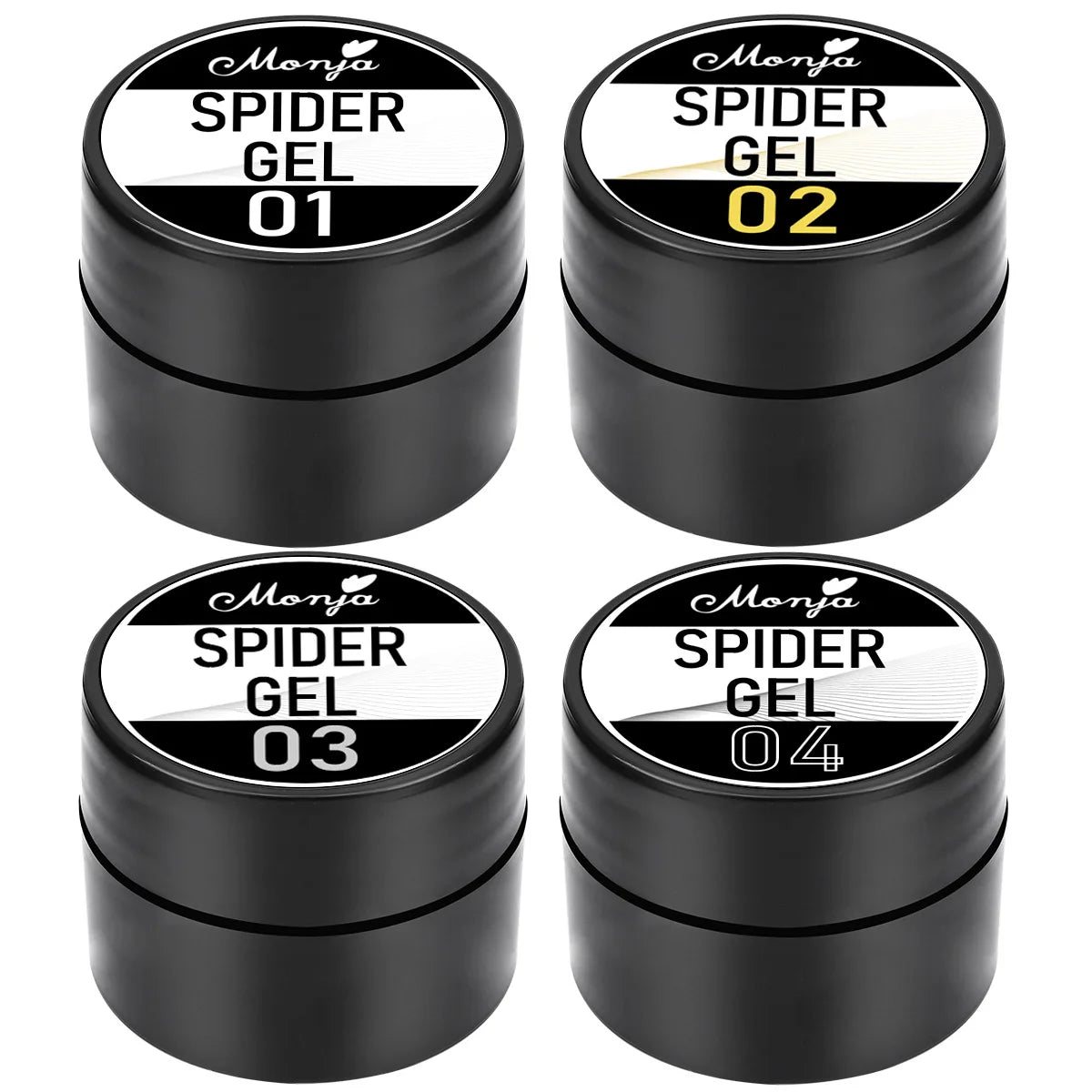 Nail Art Drawing Gel, Elastic Drawing Nail Polish Gel, Carving and Painting Line Drawing Gel, Black and White Oasis Select 4Pcs Mix