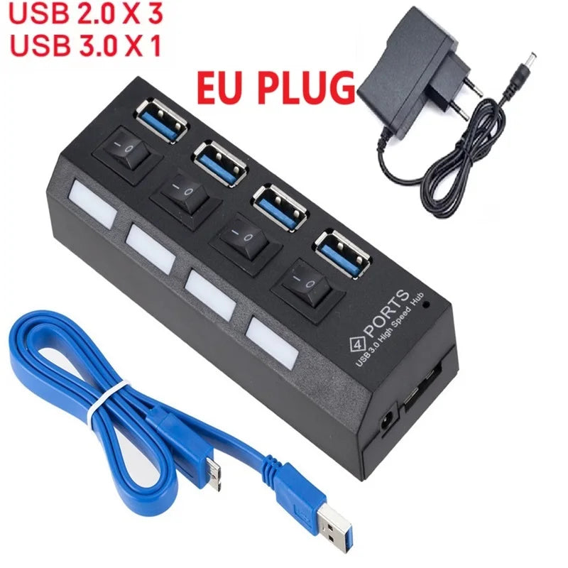 4/7 Port USB 3.0 Hub USB Multi USB 3.0 Hub Multiple Port Hub Splitter With Power Adapter Computer Accessories Hub For PC Oasis Select 4 port with EU PLUG
