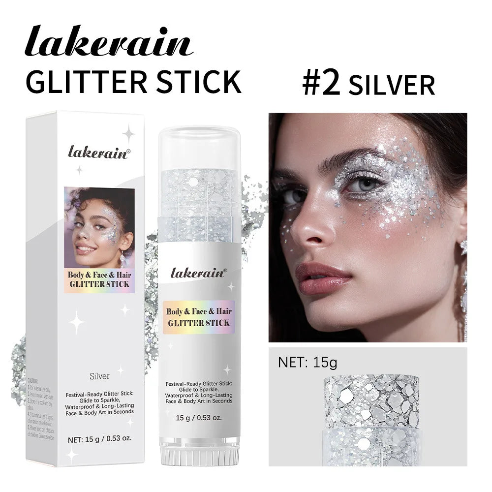 15gBody & Face Glitter Stick, Color Shimmer Gel Party Highlight Makeup Oasis Select Silver
