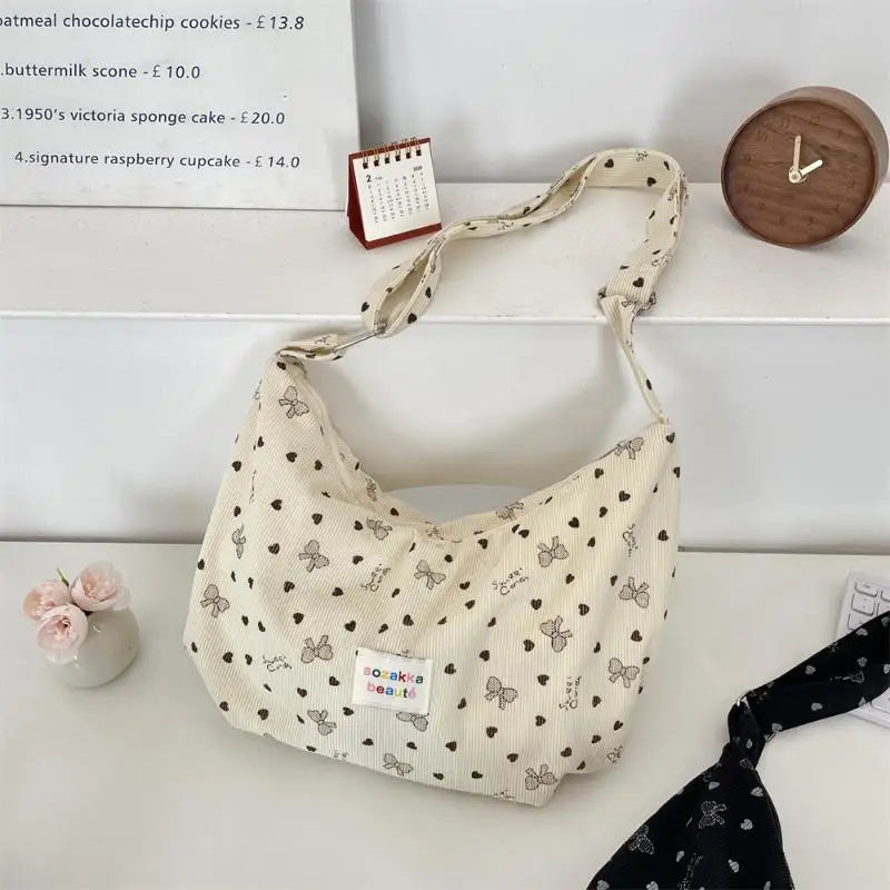 Women's Bow Corduroy Crossbody Bag | Casual Canvas Shoulder Bag