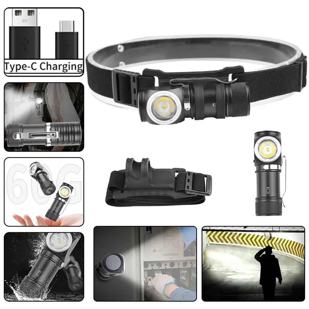 Powerful P8 LED Headlamp Type-c Rechargeable Head Flashlight with Magnet Tail 3 Modes Lighting Outdoor Camping Fishing Lantern Oasis Select