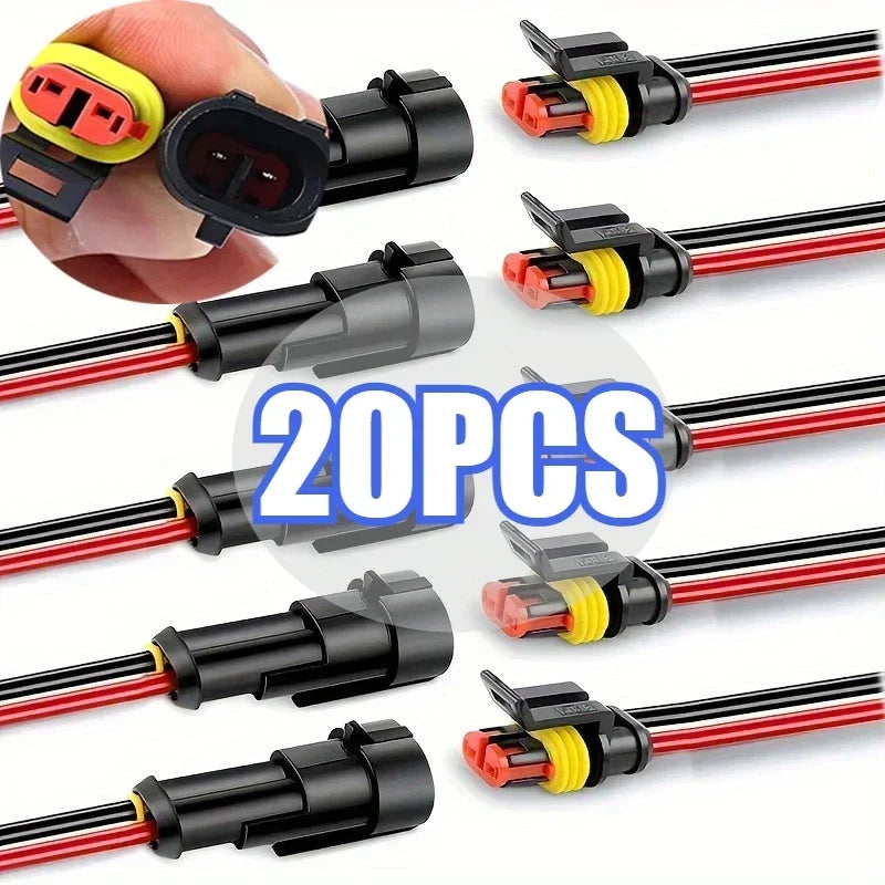 10pcs/5sets 2 Pin Way Connector Waterproof Connectors Male & Female Way 20 AWG Wire for Car Truck Boat Electrical Connector Oasis Select 20PCS-10pair Black