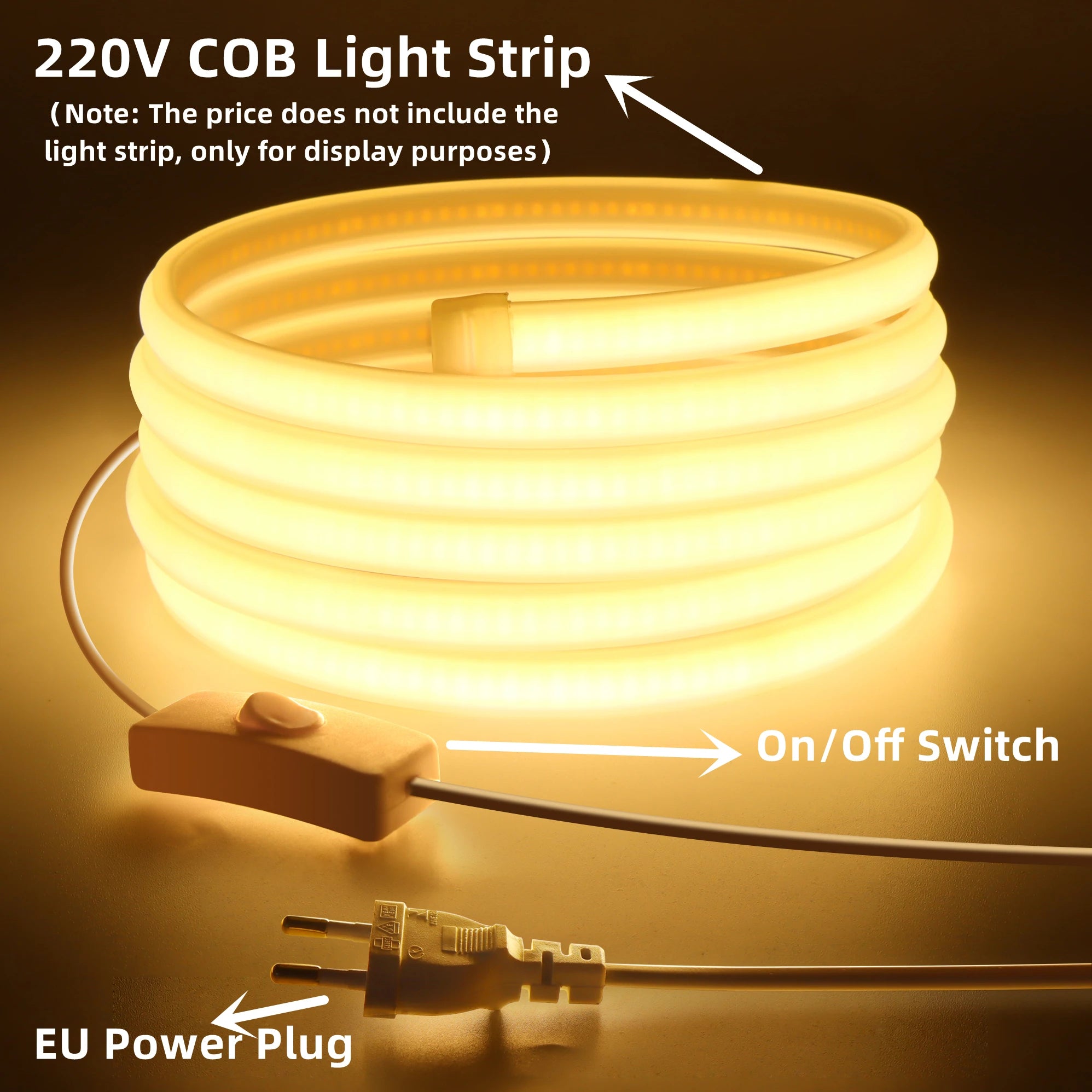 Power Plug with ON/OFF Switch For 220V 110V COB LED Strip Light,Free Soldering EU/US Power Plug Cable LED Light Accessory Oasis Select