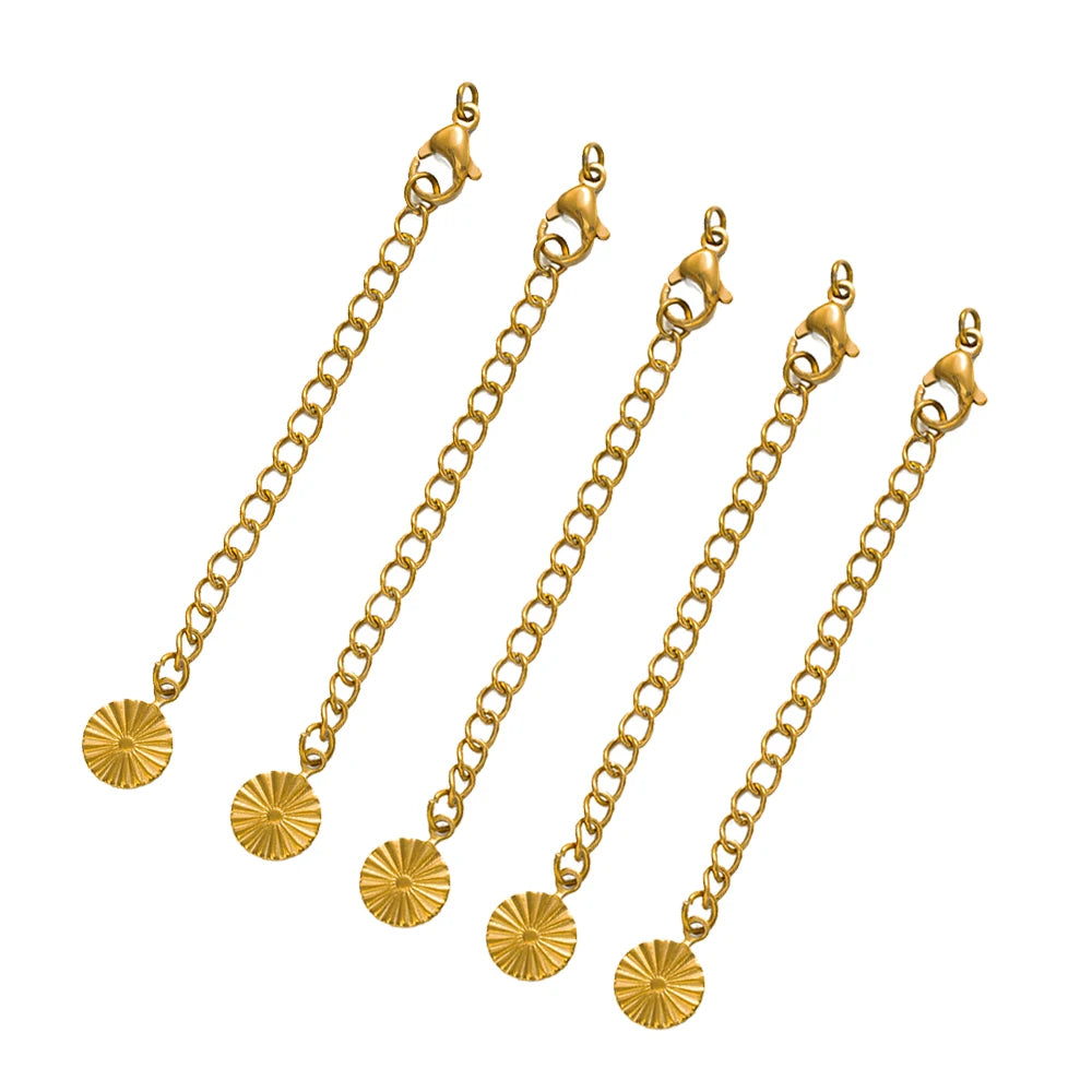 10pcs PVD Stainless Steel Curb Chain Extender End Chains with Lobster Clasps and Heart Moon Tag Charm for Jewelry Making Supply Oasis Select Gold 12