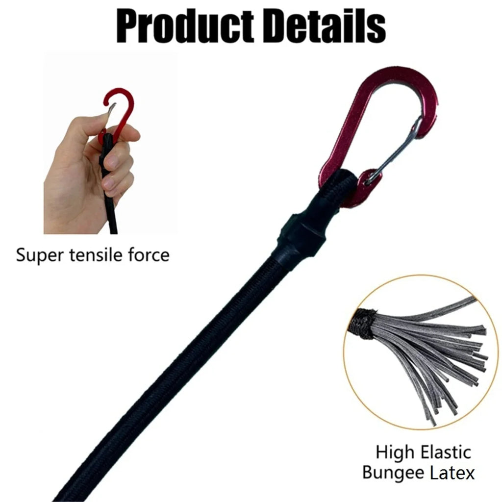 Heavy Duty Bungee Cord Elastic Tie Strap String Carabiner Hooks Kayak Cycling Luggage Packing Ropes Camping Accessories Oasis Select