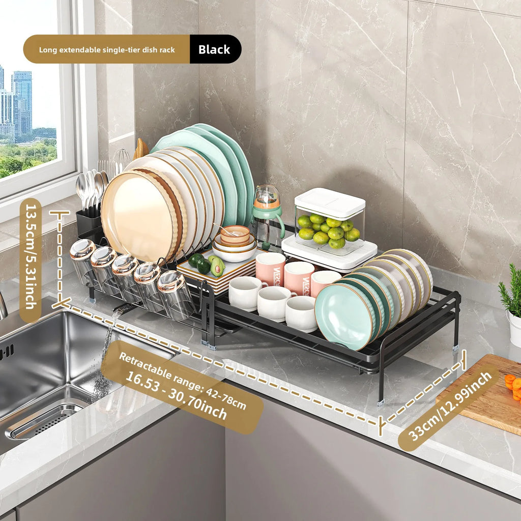 Kitchen Dish Drain Rack Multifunctional Tableware Storage Basket Cup Holder Sink Retractable Dish Storage Rack Oasis Select black