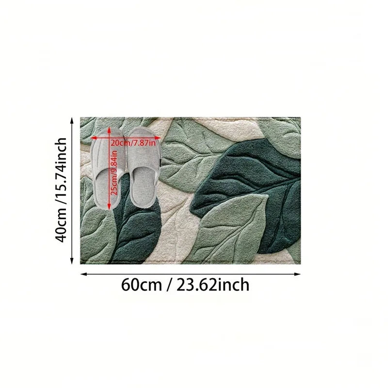 Green Leaf Pattern Plush Rug Ultra-Fine Fiber Bathroom Carpet Anti Slip Quick Drying Bedroom Rug Carpets for Living Room Oasis Select 40x60