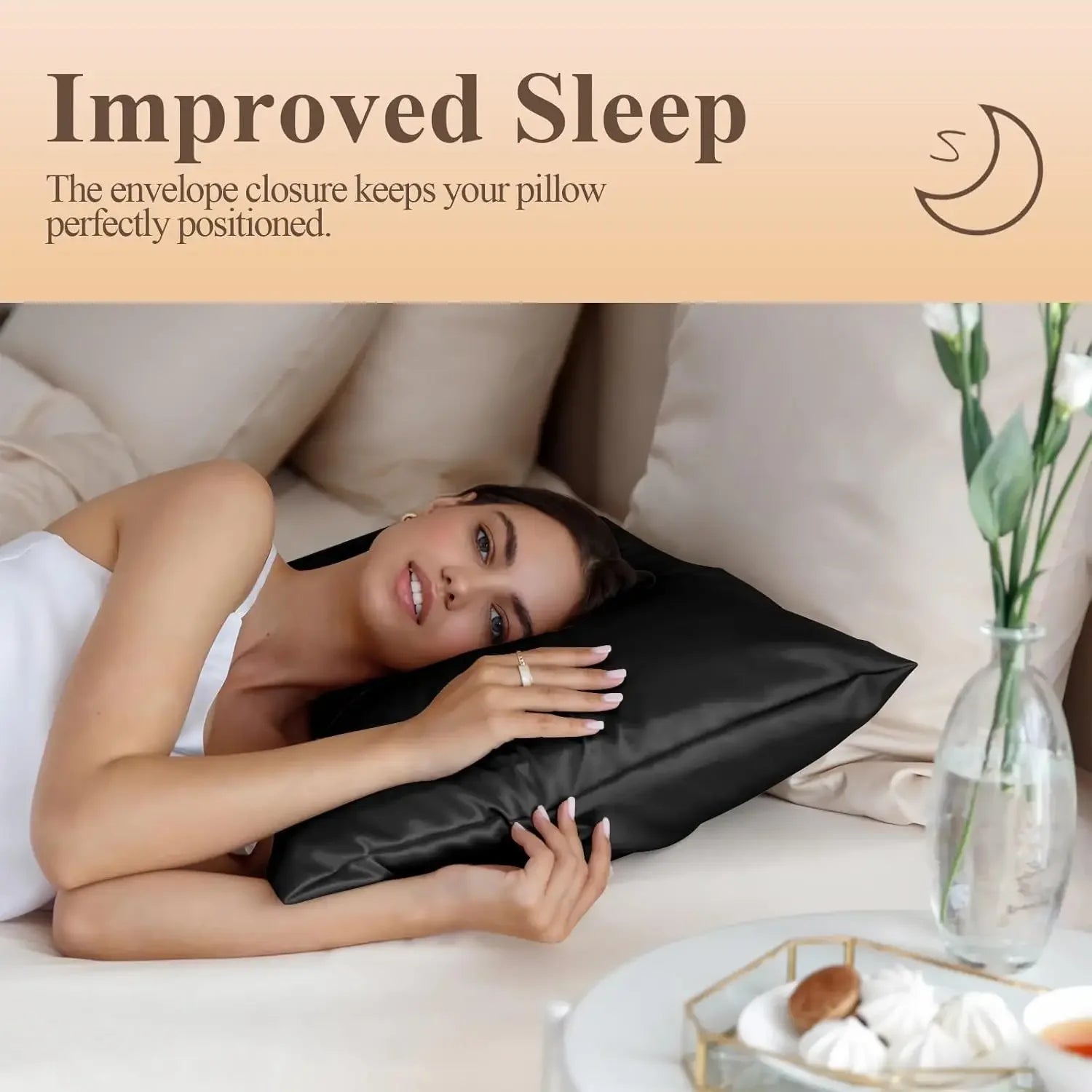 Silk Like Satin Pillowcase Standard Size, Black Smooth and Cooling Satin-Silk Pillow Cases for Hair and Skin Oasis Select