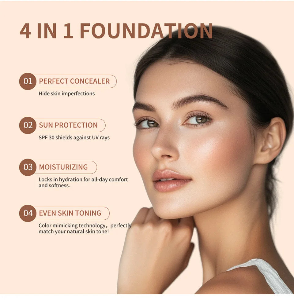 30ml 4 In 1 Multifunctional Foundation, Lightweight Long Lasting Concealer Moisturizing Color Changing Makeup Oasis Select
