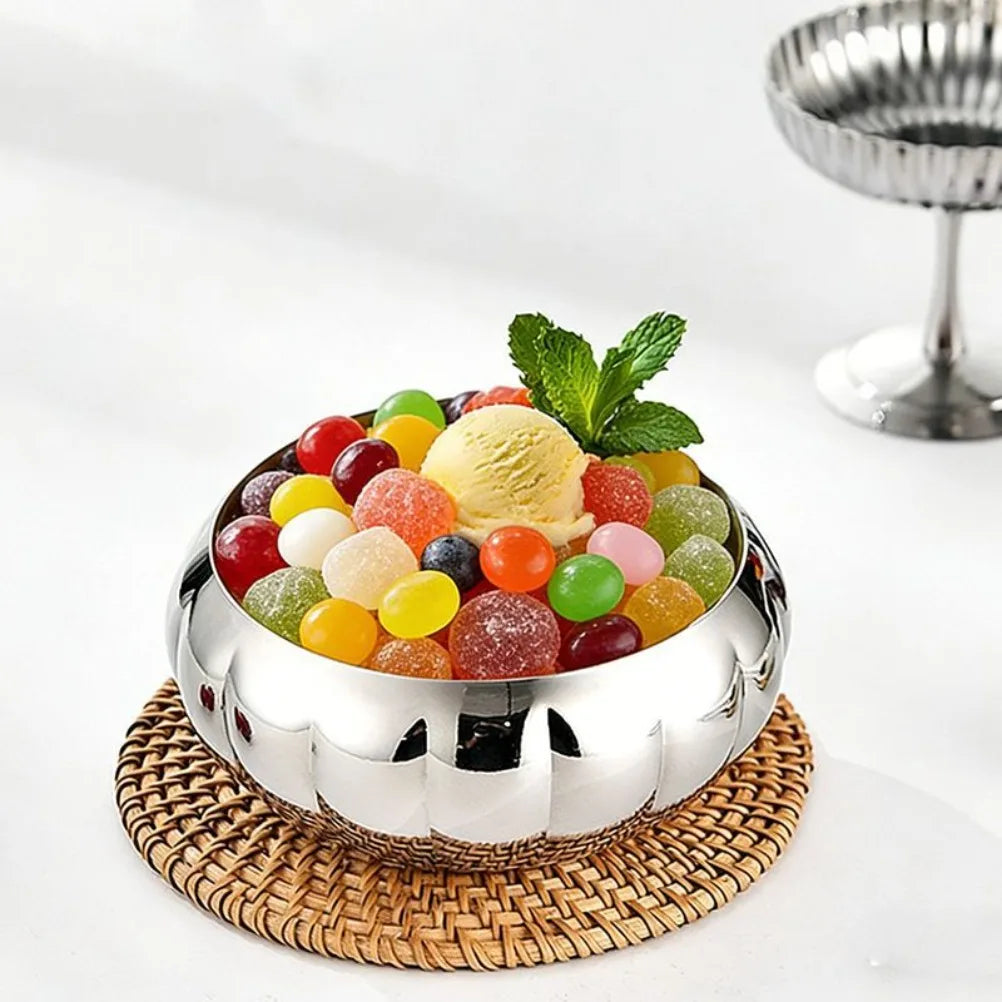 304 Stainless Steel Pumpkin Shaped Bowl Korean Style Dessert Bowl Multi‑use Salad Ice Cream Smoothie Fruit Bowl Stackable Rust ﻿ Oasis Select