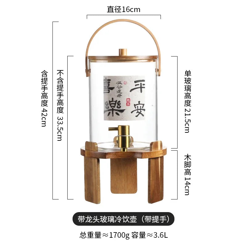Japanese Glass Cold Kettle High Temperature Resistant Large Capacity Lemon Tea Juice Bucket with Faucet Cold Kettle Oasis Select transparent