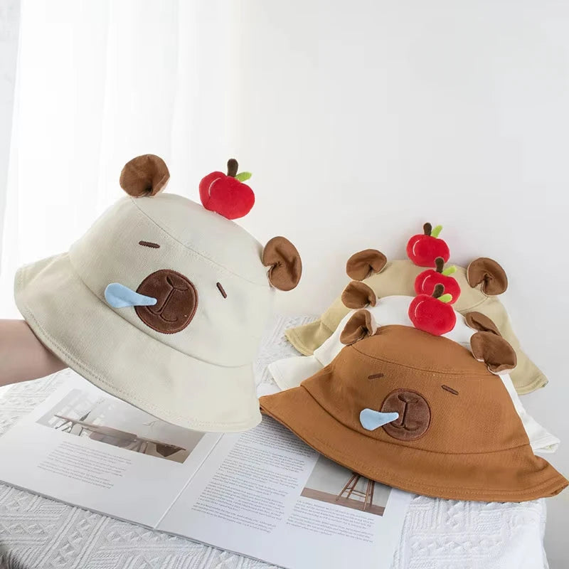 1-4PCS Cute Capybara Apple Bucket Hat for Women Cartoon Fisherman Hat Sun Protection Casual Summer Beach Outdoor Oasis Select