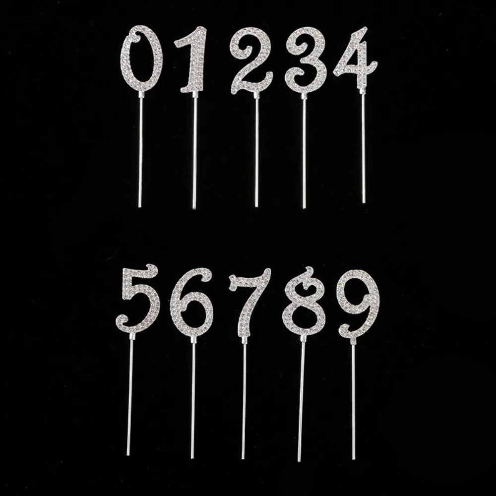Rhinestone Number Cake Topper – Glitter Silver Birthday Set