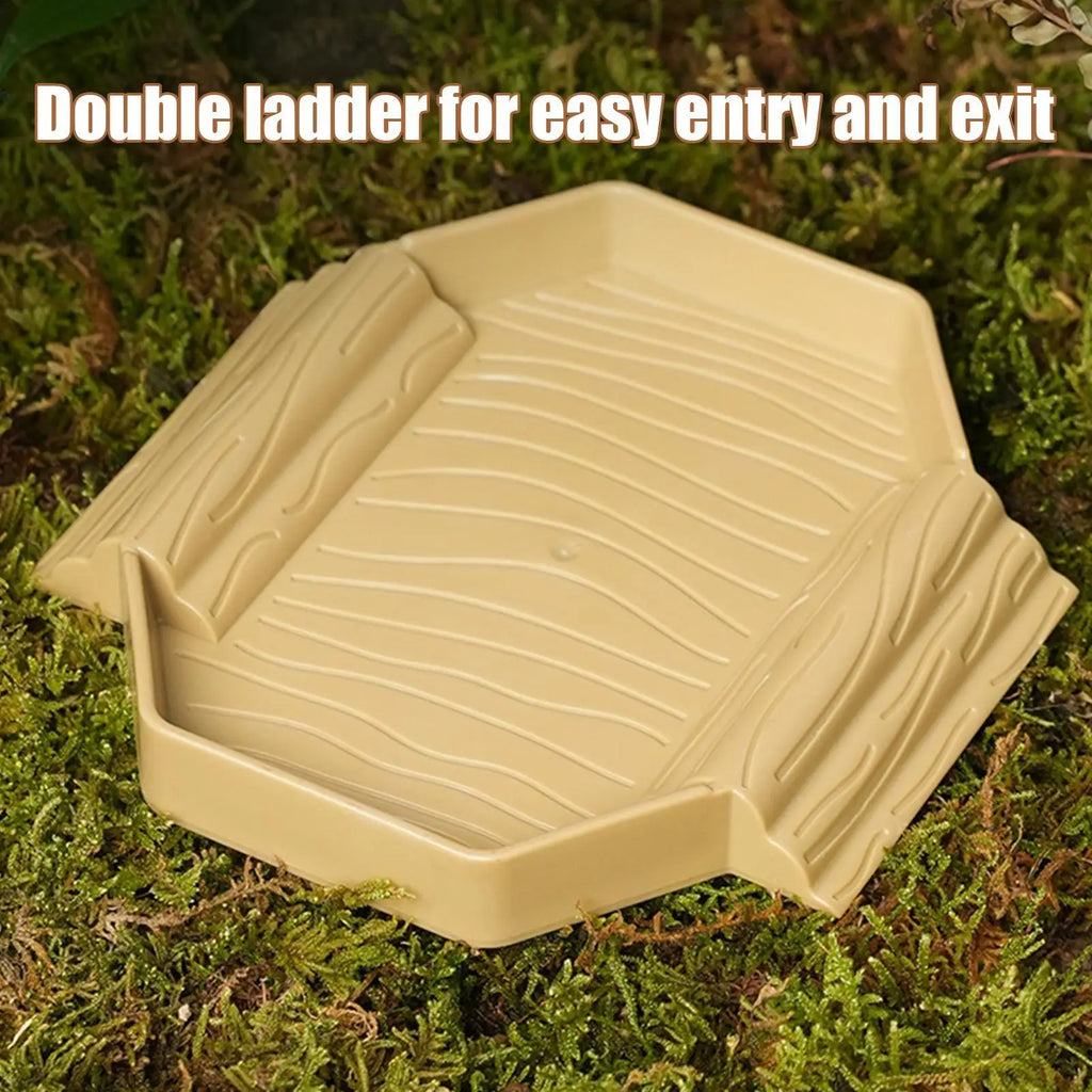 Tortoise Water Dish Anti-Slip Reptile Pool Dish Decorative Turtle Bath Tub with Ramp for Tortoise Snake Gecko Tank Accessory Oasis Select