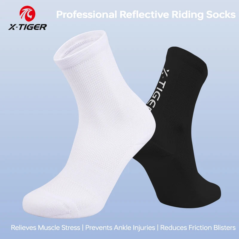 X-TIGER Professional Reflective Cycling Socks Breathable Non-slip Sports Socks Outdoor Running Cycling Hiking Basketball Socks Oasis Select