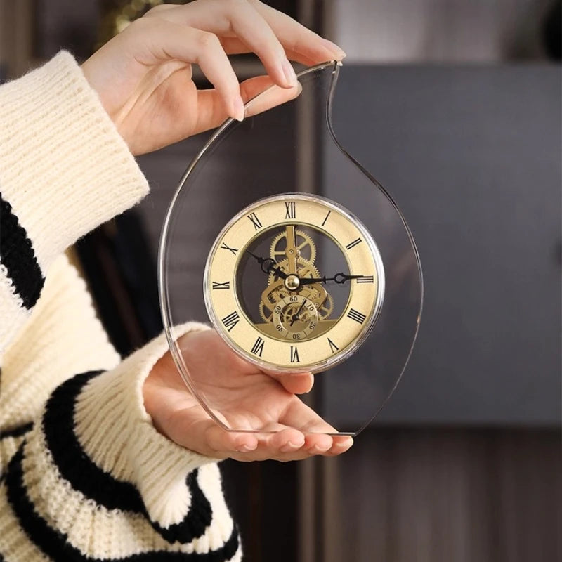 Modern Minimalist Glass Clock Living Room Creative High-end Pendulum Clock Mechanical Placement of Ornaments Oasis Select
