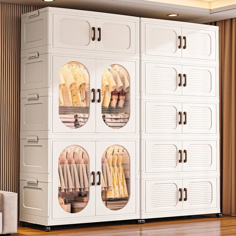 70cm Double-Door Foldable Wardrobe with Wheels - Large Capacity Magnetic Closure Storage for Clothes/Quilts, Bedroom/Living Room Oasis Select