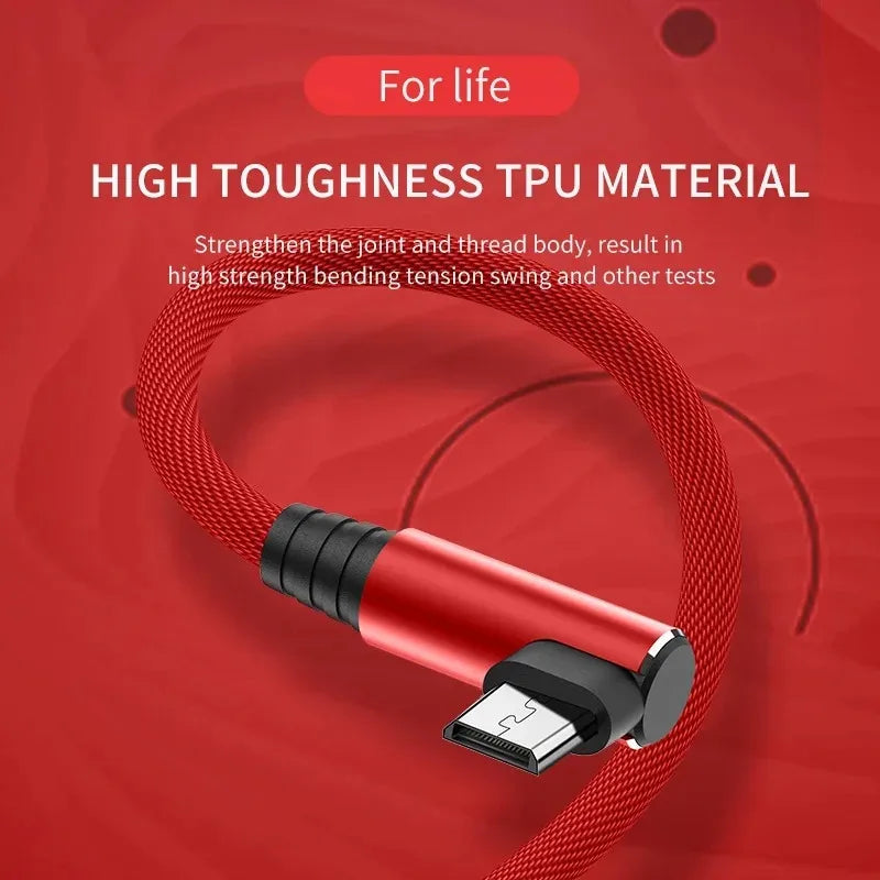 1/3pcs USB Micro Cable 3A 90 Degree Elbow Data Cable Charger Cord for Xiaomi Mobile Phone Accessories Fast Charging Usb Cable Oasis Select