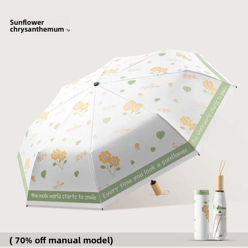 Fashion Three Fold Manual Umbrella Color Coating UV Protection Sunshade Dual Purpose Rain Umbrella for Ladies Oasis Select