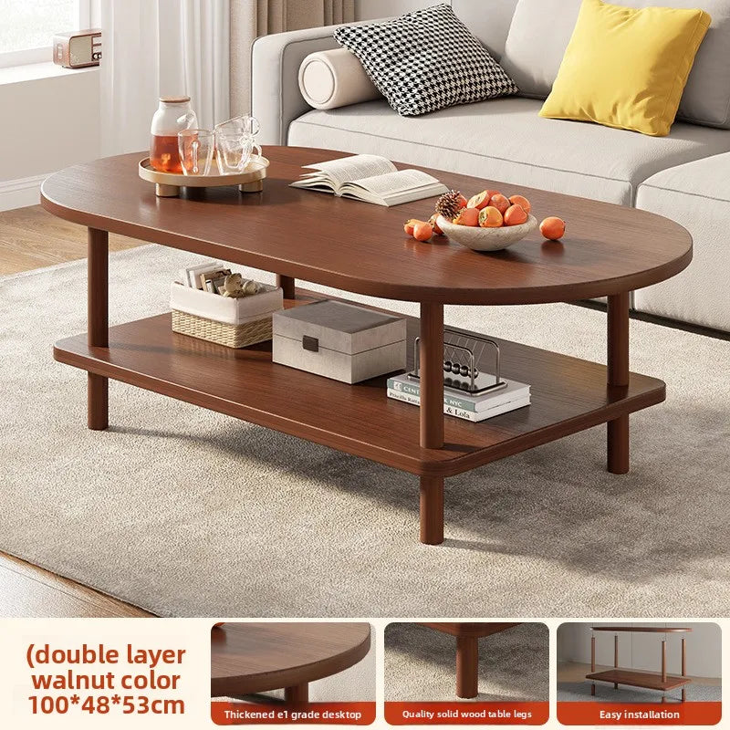 Coffee table Modern simple small apartment rental house Solid wood legs Low table Living room Simple storage Oval tea table Oasis Select 100 48 53 A