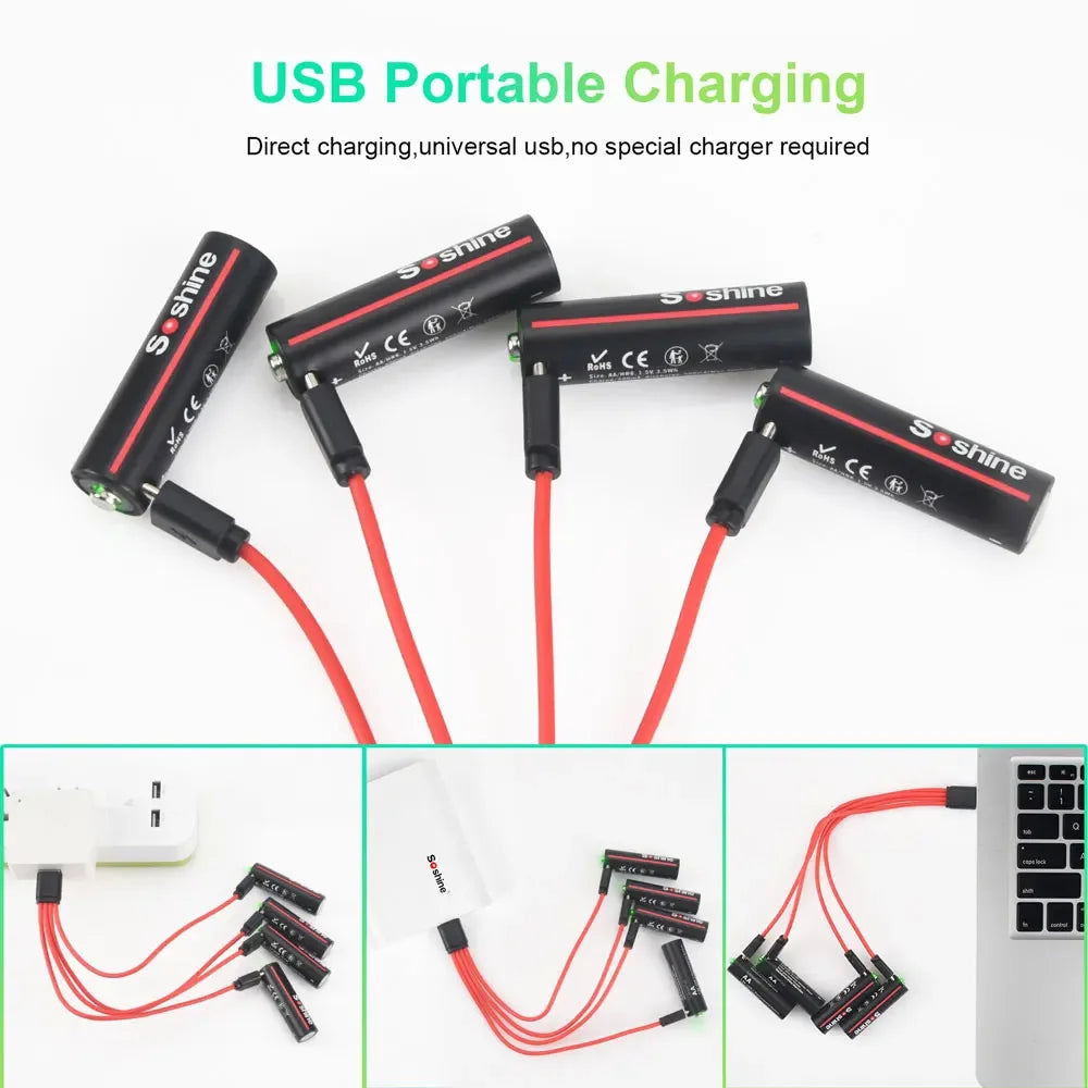 Soshine USB Lithium 600mWh 1.5V AAA Battery and 3500mWh 1.5V AA Rechargeable Batteries Li-ion AA and AAA Rechargeable Batteries Oasis Select