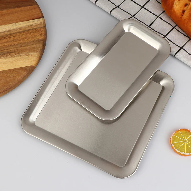 Luxury Square Rectangular Stainless Steel Serving Tray Cafe Cake Dessert Plate Storage Trays Home Kitchen Storage Table Dish Oasis Select