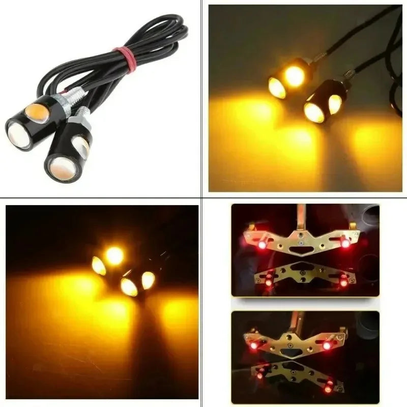Motorcycle Signal Lamp Mini License Plate Light LED Eagle Eye Shape Turn Signal Indicator Tail Rear Light Brake Fog Lamp Bulb Oasis Select