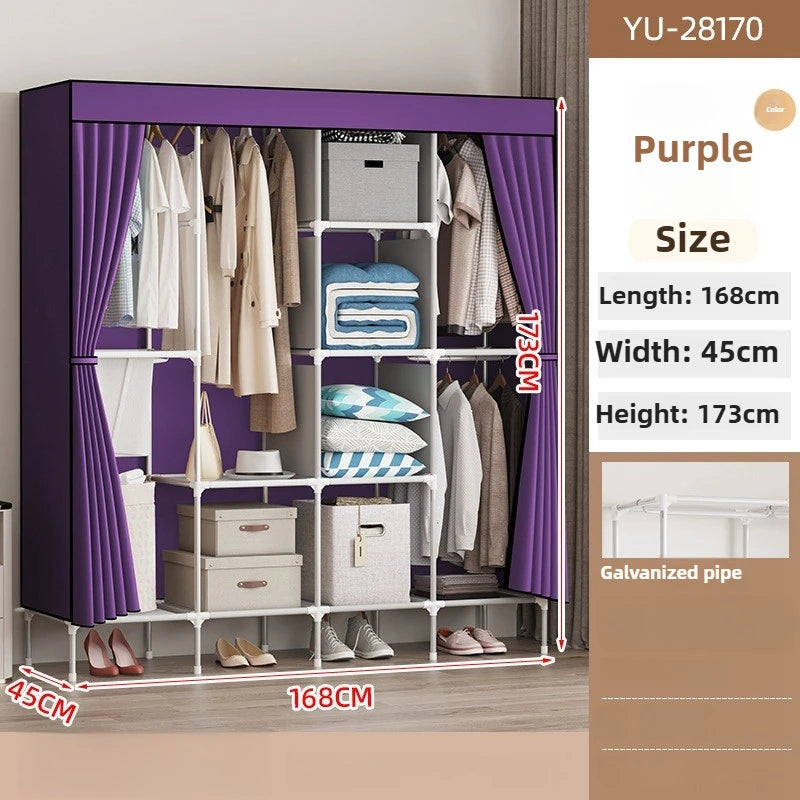 Cloth wardrobe steel pipe bold reinforcement zipper fully enclosed single dormitory wardrobe non-woven wardrobe Durable Oasis Select purple