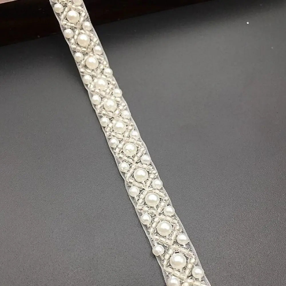 Beaded Pearl Lace Trim Ribbon for Bridal Wedding Dress Sewing