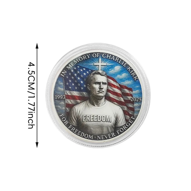 1Pcs Charlie Kirk Commemorative Coin Fan Collection Freedom Faith Gifts Metal Safety Material Portable Atmosphere Oasis Select 1pcs