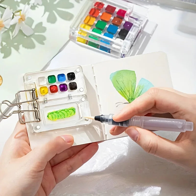 Portable Mini Watercolor Palette Set with Travel Sketchbook, Acrylic Paint Box for Outdoor Sketching & on-the-Go Art Creation Oasis Select