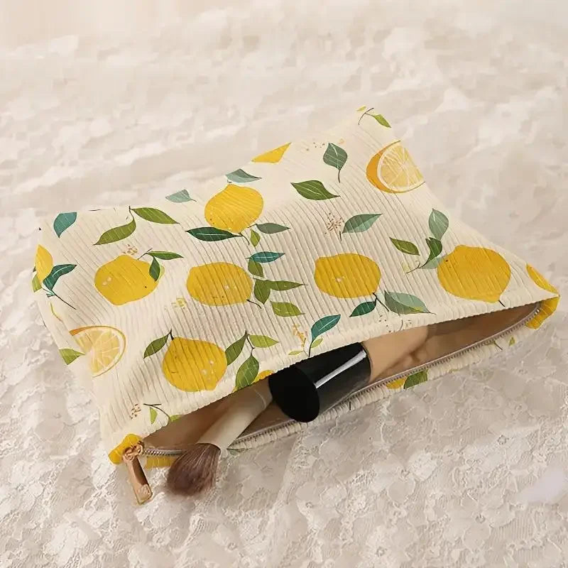 Floral Corduroy Zipper Makeup Bag – Cosmetic Travel Organizer