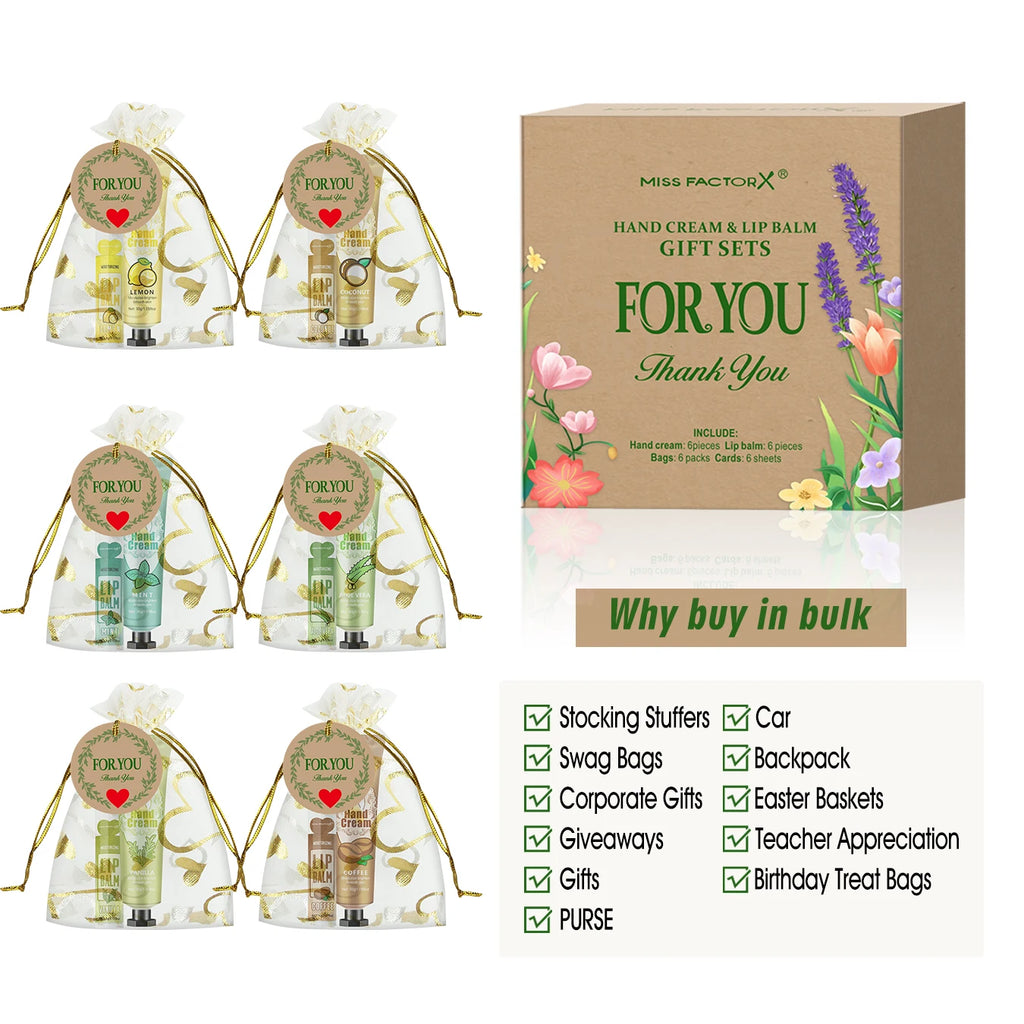 6 sets/box wedding companion gift set, hand cream set lip balm set, love thank you card and love gauze bag, party gift distribut Oasis Select