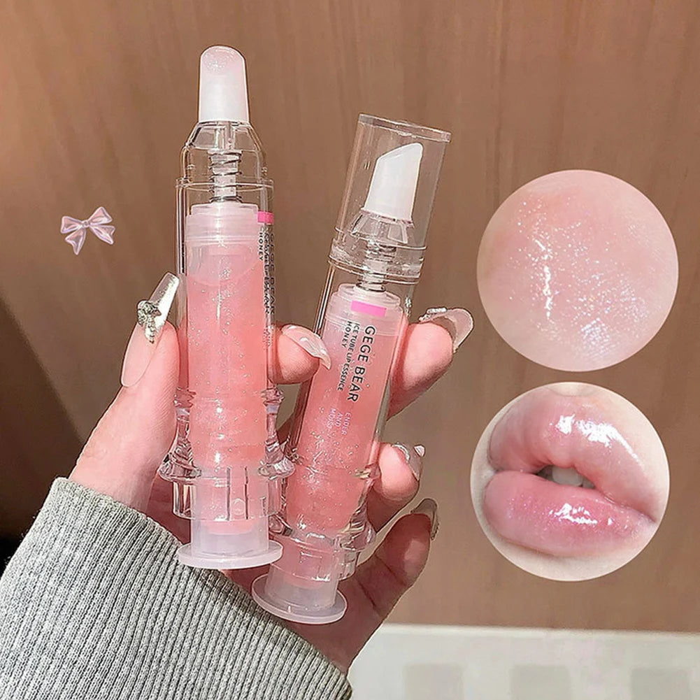 Plumping Lip Gloss Syringe Shape Hydrating Glass Water Shine Lip Oil Non-sticky Moisturizing Nude Pink Lip Tint Oasis Select