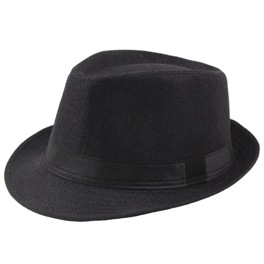 Cycling Caps Men Kids Jazz Hat Old Man Cap Short Brim Solid Color Cuban Cap Panama Hat Breathable Fedora Hat Casual Straw Oasis Select Black