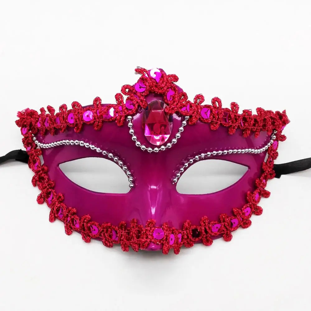Dance Party Diamond Venetian Mask Feather Flower Wedding Carnival Performance Costume Sexy Lady Mask Masquerade Christmas Oasis Select Rose red1