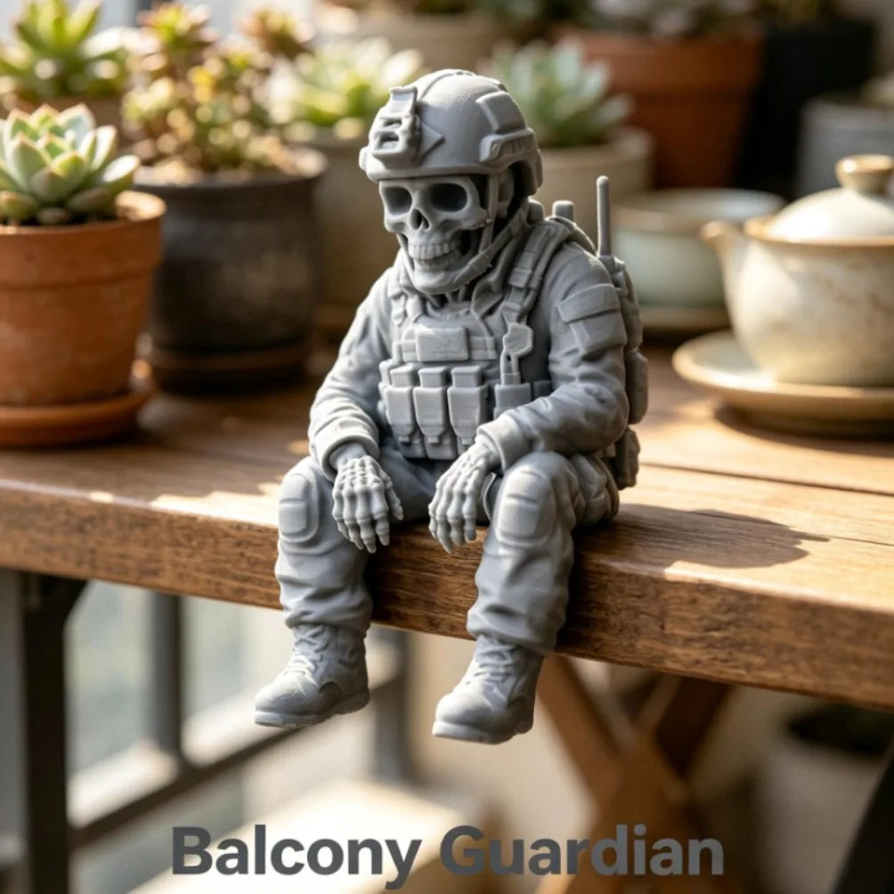 Sitting Tactical Skull Soldier Cool Ornament Home Office Military Skull Soldier Figurine Whimsical Seated Warrior Ornament Decor Oasis Select