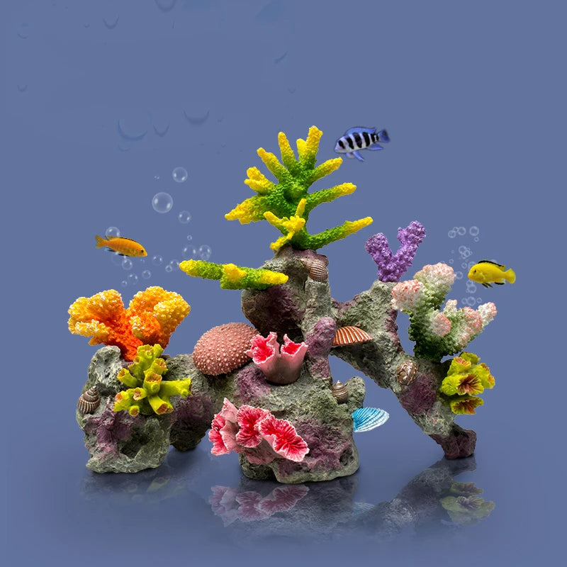 Betta Fishbowl Ornaments Large Coral Reef Stone Island Pet Artificial Aquarium Terrarium Resin Hideout Aquario Plant Accesories Oasis Select