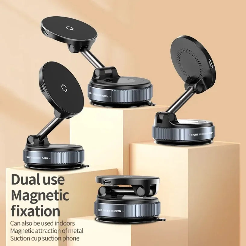 Super Strong Magnetic Car Wireless Charger Phone Holder 360° Rotation Vacuum Suction Cup For iPhone 12-16 Series Fast Charging Oasis Select