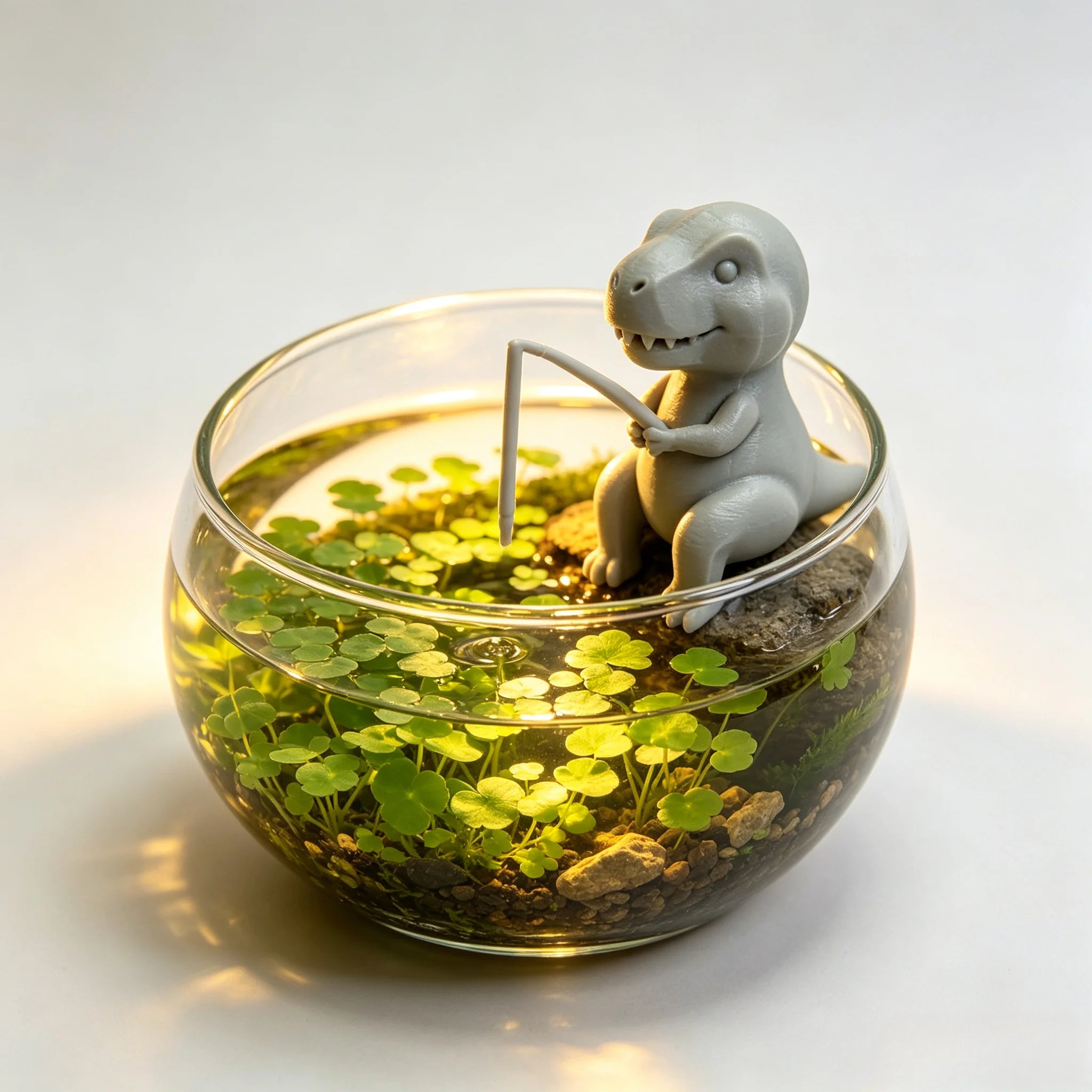 Fishing Dinosaur Figurines 3D Printed Cute T-Rex Desk Ornaments Monitor Edge Decor Fish Tank Aquarium Landscape Home Decor Gifts Oasis Select