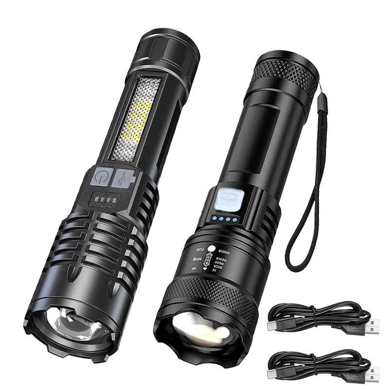 Powerful LED Flashlight Battery Display USB Rechargeable Light Telescopic Zoom Torch Lamp Outdoor Camping Fishing Lantern Oasis Select Set A ZOOM