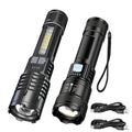 Powerful LED Flashlight Battery Display USB Rechargeable Light Telescopic Zoom Torch Lamp Outdoor Camping Fishing Lantern Oasis Select Set A ZOOM