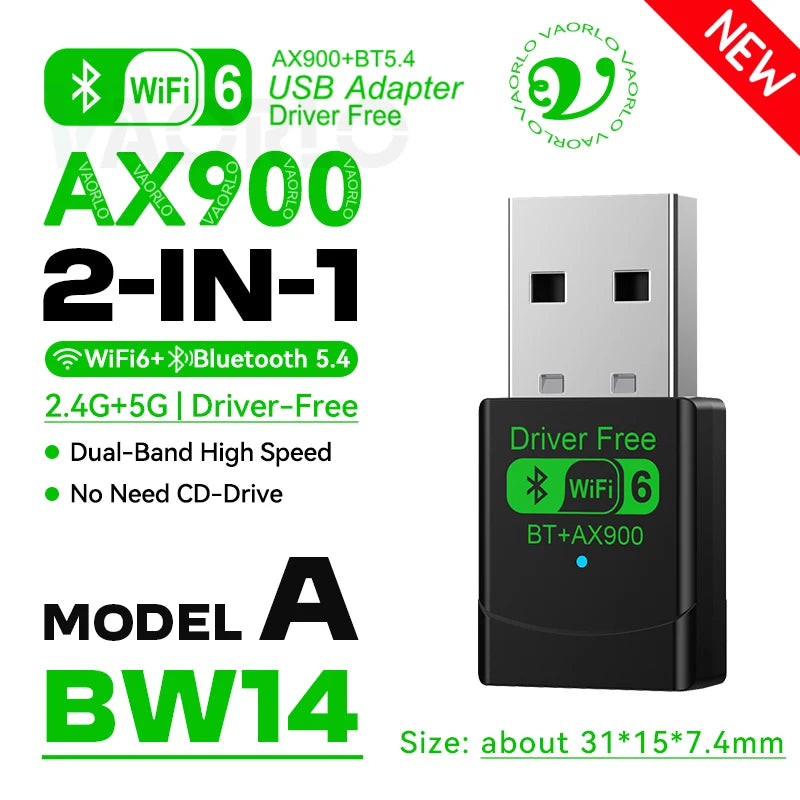 AX900 WIFI6 USB Adapter 2 IN 1 Bluetooth 5.4 Dual Band 2.4G&5G 900Mbps WiFi 6 802.11AX Mini Wireless Card Receiver For WIN 10/11 Oasis Select Model A